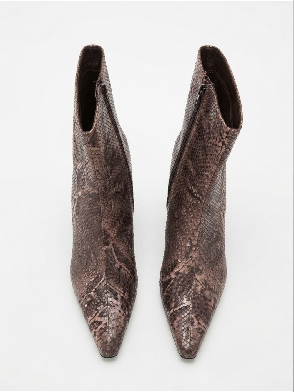Vintage Fioni Women's Y2K Brown Snakeskin Pointed Toe Kitten Heel Boots Sz 7
